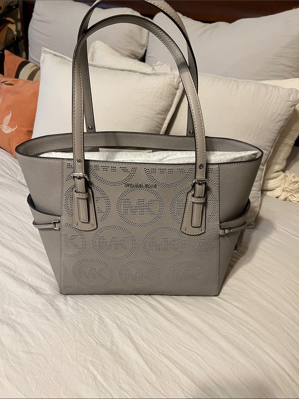 Michael Kors Gray Perforated Logo Tote - Elegant Women’s Shoulder Bag NWT